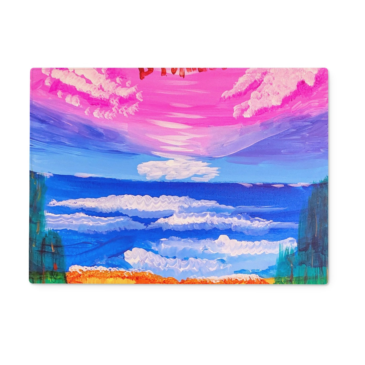 Waves on a Sandy Beach Glass Chopping Board